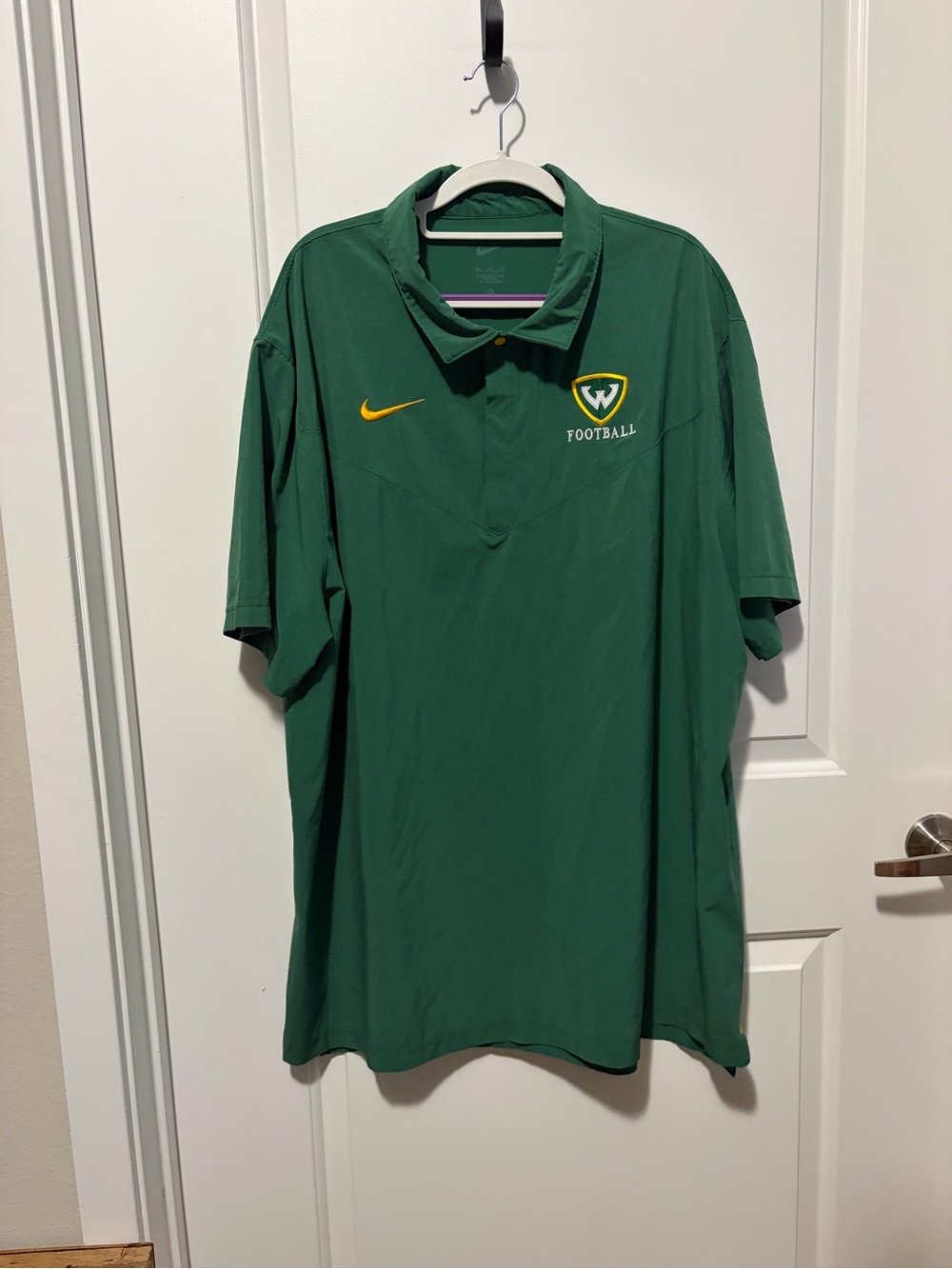 Nike Green Short-Sleeve Football Polo with Yellow Accents